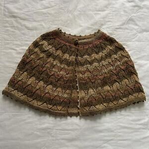 Multicoloured vintage crochet poncho cape with button closure One size
